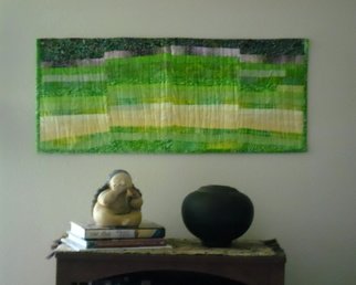 Suzanne Gegna: 'abstract art wall quilt', 2014 Textile Art, Abstract. This is a Abstract Art Quilt measuring about 15 long by 24 inches wide, not too large, not too small.It s a one of a kind Art Piece that looks great on the wall, interesting and suggestive of a green landscape.It s made like a traditional quilt with ...