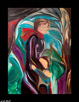 D Loren Champlin: 'The Coming of Winter', 2007 Oil Painting, Abstract Figurative. This is a portrait of a mother comforting her child on a brisk Maine autumn day entitled 