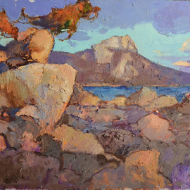 Alexander Shandor: 'evening stones', 2015 Oil Painting, Seascape. Artist Description: Painting: Oil on CanvasOriginal: One- of- a- kind ArtworkSize: 80 W x 70 H x 2 D cmFrame: Not FramedReady to Hang: Not applicablePackaging: Ships Rolled in a Tube...