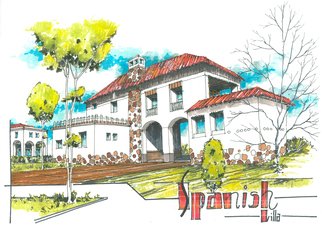 Soran Shangapour: 'Spanish Villa', 2016 Marker Drawing, undecided.  architecture drawing sketching villa building Spanish sketch graphic pen marker creative idea concept design art building residence home house garden traditional stone   ...