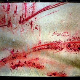 Richard Lazzara: 'BLOOD', 1984 Mixed Media, Inspirational. Artist Description:   In an astral silver field the red of this Sumie Consensus painting spirits us about the mindscape by S. S. Shankar 1984....