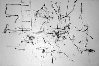 Artist: Richard Lazzara - Title: ladder into studio - Medium: Charcoal Drawing - Year: 1972