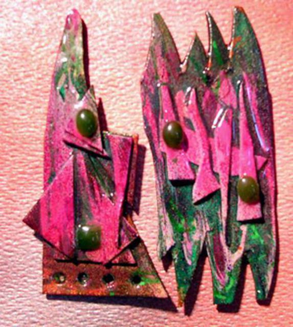 Artist Richard Lazzara. 'Magenta Perido Ear Ornaments' Artwork Image, Created in 1989, Original Pastel. #art #artist