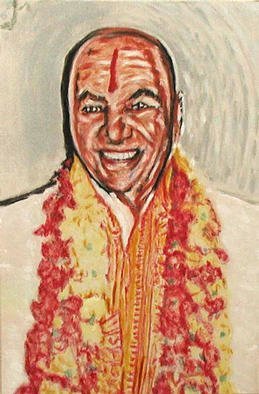 Richard Lazzara: 'poonjaji', 1999 Acrylic Painting, Portrait. H. W. L. Poonja- ji, in a glow of Self radiates truth, in this memorial portrait of his appearance. This is a sage portrait from 