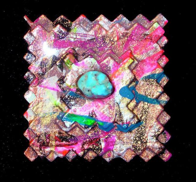 Artist Richard Lazzara. 'Postage Stamp Pin Ornament' Artwork Image, Created in 1989, Original Pastel. #art #artist