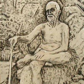 Richard Lazzara: 'ramana', 2002 Acrylic Painting, Portrait. Artist Description: Ramana Maharshi with Arunachala mountain behind, the appearance of Self in black and white. This is a memory painting from S. S. Shankar' s first visit to this sacred place in August 1973 available from 