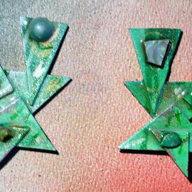 Richard Lazzara: 'spring green ear ornaments', 1989 Mixed Media Sculpture, Fashion. Artist Description: spring green ear ornaments from the folio LAZZARA ILLUMINATION DESIGN are available at 