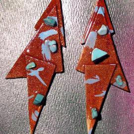 Richard Lazzara: 'turquoise chips floating ear ornaments', 1989 Mixed Media Sculpture, Fashion. Artist Description: turquoise chips floating ear ornaments from the folio LAZZARA ILLUMINATION DESIGN are available at 