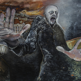 Andrei Sido: 'Number 24', 2013 Oil Painting, Expressionism. Artist Description:   Number 24, the fear, the horror, the city, Prague, a man, dark, night, death, loneliness, longing, inevitable catastrophe  ...