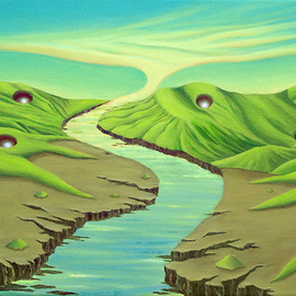 Sharon Ebert: 'No Vacancies', 2008 Oil Painting, Surrealism. Artist Description:  New islands emerging that became quickly occupied as the Pacific Islands are melting down! ...