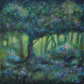 Shelly Leitheiser: 'Hidden Garden', 2015 Acrylic Painting, Impressionism. Artist Description:  This is an impressionist landscape, done in greens and violets and various natural colors. Painted in 2015, it is 24 x 24 unframed on a gallery wrapped canvas. This painting is sold but you can still get prints made of it. Contact me for more information....