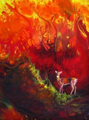 Shelly Leitheiser: 'Inevitable Inferno', 2012 Acrylic Painting, Ecological.  This painting is beautiful to look at with its chaotic colors, but it represents a serious situation. Inevitable Inferno refers to the changing climate we humans are creating, and the wild fires this is exacerbating in the Southwest US and other areas of the world that are susceptible to drought...