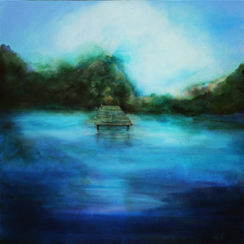 Shelly Leitheiser: 'The Dock', 2015 Acrylic Painting, Impressionism. Artist Description: This is an impressionist landscape, done in greens and blues, and various natural colors. Painted in 2015, it is 24 x 24 unframed on a gallery wrapped canvas. The subject is a lake with a dock, with trees behind it. Its done in an impressionist style and has ...