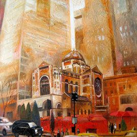 Oleg Sheludyakov: 'Manhattan, Saint Bartholomews Church, Christmas time', 2009 Oil Painting, Cityscape. Artist Description:  Stretched on wooden stretcher. Ready to hang.World- wide shipping after prepayment.The costs of shipment and packing are included in price. ...