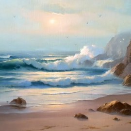 Sheri Daniels-wood: 'Low Tide', 1971 Oil Painting, Seascape. Artist Description:         This is a painting of the CA. coast line. by Earl Daniels       ...