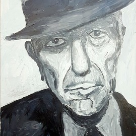 Dan Shiloh: 'portrait leonard cohen', 2023 Acrylic Painting, Portrait. Artist Description: Portrait of the Canadian singer Leonard Cohen...