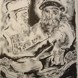 Shoshannah Brombacher: 'Aharon haKohen and the Tzemach Tzedek', 2001 Other Drawing, Judaic. Artist Description:  The sixth drawing shows Aharaon adn the Tzemach Tzedek, one of the Lubavitcher Rebbes, who loved peace, hated strife and were involved in education and helping prisoners. Ask for more information. For ALL DETAILS ( including price, availability etc. etc. CONTACT SHOSHBM@ AOL. COM! DON' T first send and ...
