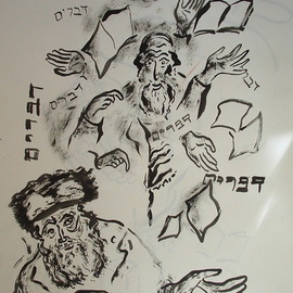 Shoshannah Brombacher: 'Devarim  Words', 2006 Other Drawing, Communication. Artist Description:  This drawing illustrates a Chassidic story about a man using too many words ( devarim) . Ask for my Chassidic work. ...