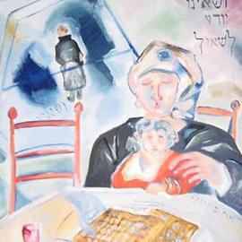 Shoshannah Brombacher: 'He who does not know what to ask', 1995 Oil Painting, Judaic. Artist Description: This work is part of a set about the four sons mentioned in the Hagada: the wise son, the wicked son, the simple son, and the son who does not know to ask questions. Usually this son is portrayed as a small child, but it could also be ...