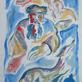 Shoshannah Brombacher: 'Like fish', 2005 Gouache Drawing, Holidays. Artist Description:  This is an illustration for a Chassidic story, please ask. ...