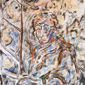 Shoshannah Brombacher: 'The philosopher', 2006 Other Drawing, People. Artist Description:  A philosopher looks into the night through his window which reflects the lights of Prague. ...