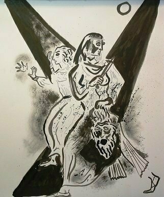Shoshannah Brombacher: 'Yehudis', 2005 Other Drawing, Biblical.  This drawing shows the heroine Yehudis, who severed the head of the enemy in the time of the Maccabees. I have a lot of art about Biblical women, please ask me at Shoshbm@ aol. com for information ...
