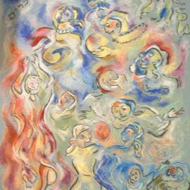 Shoshannah Brombacher: 'miriam dancing', 2003 Pastel, Dance. Artist Description: This is a sample of the drawings I make for people about their Hebrew name, involving their Biblical namesakes. This particular drawing was made for a woman called Miriam and shows Miriam dancing with her tamburine after being saved from the waters of the Red Sea. I talk ...