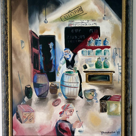 Shoshannah Brombacher: 'the simple son', 1997 Oil Painting, Judaic. Artist Description: I created a lot of art for Pesach, wrote a complete Haggadah, series of the 15 Steps, Chad kadya, Echad mee yodea, in black and white or in color, painted the seder, and more. This painting belongs to a series of four, depicting the four sons in the ...