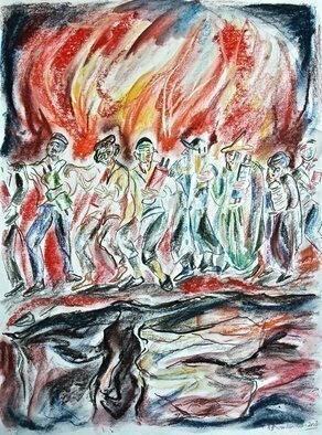 Shoshannah Brombacher: 'thus danced our forefathers', 2016 Pastel Drawing, Judaic. Thus Danced Our Fathers Shoshannah Brombacher 2016 Aqua pencil pastel on paperThe religious Zionist poet Isaac Lamdan  1899- 1954  made aliyah in 1920 and in 1926 penned his epic poem about the siege of Masada, one of the last Jewish strongholds against the Romans and the site of fierce ...