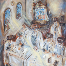 Shoshannah Brombacher: 'trial of the shpoler zeide 1', 2017 Oil Painting, History. Artist Description: I am illustrating a book about the Shpoler Zeide, a famous Chassidic Rebbe, by Dr. J. Paull and J. Briskman. There are many stories about the Shpoler Zayda  or: Zeide . I made pastel drawings and oil paintings. They will be included in the book, but the originals are ...