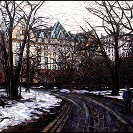 Sandra Bryant: 'Central Park in the Snow', 2014 Mosaic, Cityscape. Artist Description:  new york, new york city, central park, park, city, cityscape, urban ...