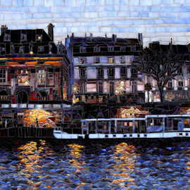 Sandra Bryant: 'Evening Walk on the Seine', 2014 Mosaic, Cityscape. Artist Description:  paris, city, cityscape, french, seine, urban...