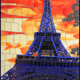 Sandra Bryant: 'eiffel in blue', 2020 Mosaic, Cityscape. Artist Description: The beautiful view of the Eiffel Tower in Paris. ...