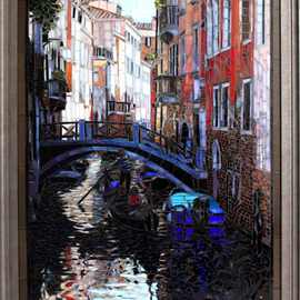 Sandra Bryant: 'morning in venice', 2019 Mosaic, Cityscape. Artist Description: Reflections on the water in the city of Venice, glass mosaic art by Showcase Mosaics...