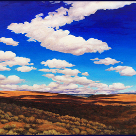 Sandra Bryant: 'walk in cowiche', 2020 Oil Painting, Landscape. Artist Description: This landscape was inspired by a beautiful walk in the desert country of Eastern Washington on a day with incredible clouds and sunshine. . . ...