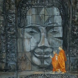 Nandini Sharma: 'buddha angkor wat', 2019 Acrylic Painting, Buddhism. Artist Description: Beautiful  contrast with monks inspired me...