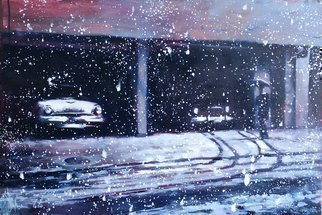 Igor Shulman: 'first snow', 2020 Oil Painting, Atmosphere. Sometimes it seems to me that I was there. At NY in 1959. Or am I confusing this with London  Or with Toronto And my friend or father gets wet under the umbrella  Or a simple unemployed killer. Or is he at work In fact, this could not be in ...