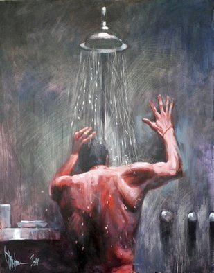 Igor Shulman: 'hard days night', 2019 Oil Painting, Atmosphere. This work is more about fatigue than erotica. Each of you must have experienced this. When you donaEURtmt even have the strength to take a shower before going to bed. And you do it automatically. And you feel like every drop of water washes out a drop of fatigue ...