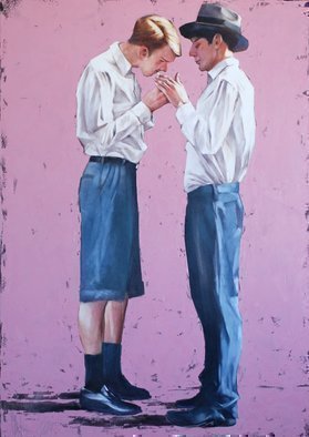 Igor Shulman: 'meeting with ending', 2019 Oil Painting, Atmosphere. Sometimes it happens. Two random people met, but at first glance it is clear that this meeting is not accidental. And that this acquaintance will be continued. And about the relationship, you can think of something yourself, and about the further fate of the main characters. How long is your ...