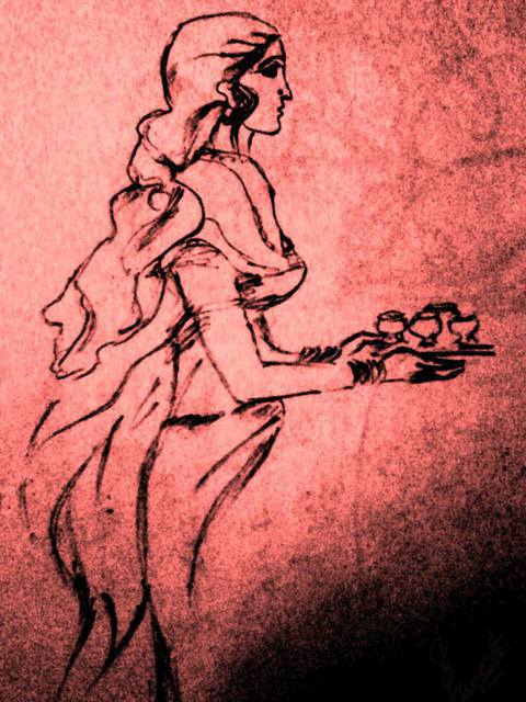 Artist Shweta Jaiswal. 'Lady In Red' Artwork Image, Created in 2014, Original Drawing Charcoal. #art #artist