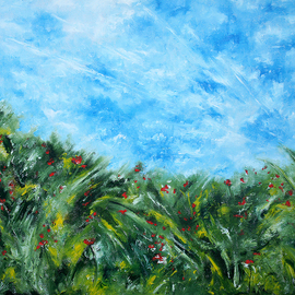 Anna Balashova: 'Summer', 2011 Oil Painting, Expressionism. Artist Description:  Expressionism, holiday, summer, vacation, cleanliness, grass, sky, fresh, green, the air, in the grass  ...