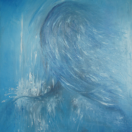 Anna Balashova: 'Tears', 2012 Oil Painting, Expressionism. Artist Description:  Expressionism, self- portrait, tears, girl, hair, rain, spray, sad, blue, cyan, wind   ...