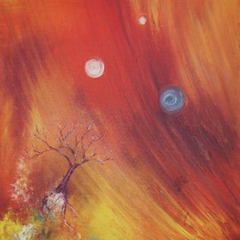 Anna Balashova: 'The birth of New Age', 2011 Oil Painting, Expressionism. Artist Description:  Expressionism, space, tree, fly, birth, planets, meditation, freedom, explosion, feelings   ...
