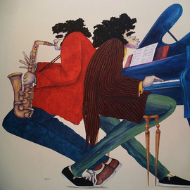 Sandi Carpenter: 'Sultans of Jazz', 2007 Acrylic Painting, Music. Artist Description:  Giclee print, mounted and laminated on fiberboard ...