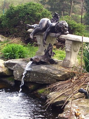 Morris Docktor: 'Bronze Cherub with Fish', 2012 Bronze Sculpture, Gestalt.  This Bronze sculpture of a Cherub 