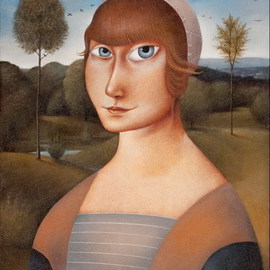 Slavko Krunic: 'Permanent Passerby', 2011 Oil Painting, Surrealism. Artist Description:  Surrealistic portrait of a Renaissance woman ...