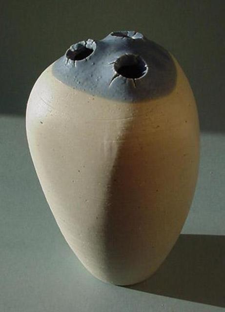 Artist Skip Bleecker. 'Blue Grey 3 Hole' Artwork Image, Created in 2003, Original Sculpture Ceramic. #art #artist