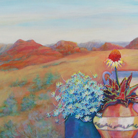 Sharon Nelsonbianco: 'Pottery With A View ARIZONA1', 2014 Acrylic Painting, Southwestern. Artist Description:                       contemporary art, acrylic painting, Southwestern art, desert scenes, peace, tranquility, pottery, colorful art, Sharon Nelson- Bianco, southern artist, expressionist, Florida artist, floral, plants, desert plants, vivid, mountains, red rocks, Western           ...