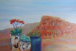 Sharon Nelsonbianco: 'Pottery With A View ARIZONA 2', 2014 Acrylic Painting, Southwestern.                      contemporary art, acrylic painting, Southwestern art, desert scenes, peace, tranquility, pottery, colorful art, Sharon Nelson- Bianco, southern artist, expressionist, Florida artist, floral, plants, desert plants, vivid, mountains, red rocks, Western          ...