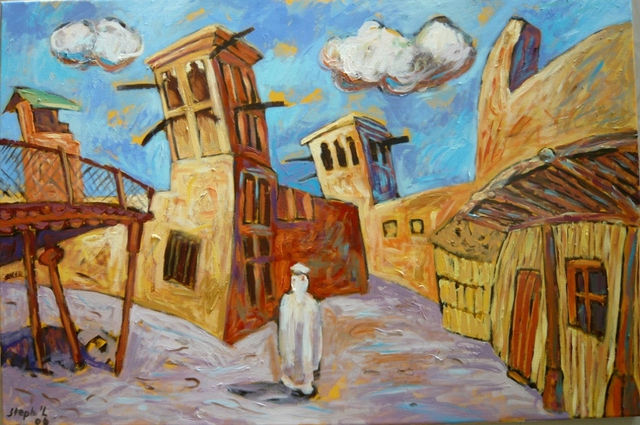 Stephane Laurent  'Bastakiya At The Corner', created in 2011, Original Painting Oil.